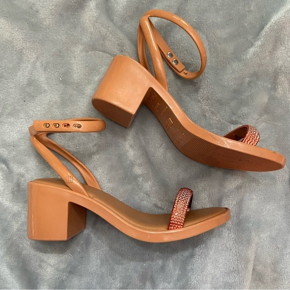 New! Melissa shiny heel jelly block heeled sandals - Picture 7 of 10